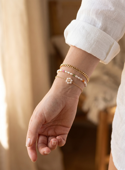 Conjunto de Pulseiras Ouro e Pérolas
